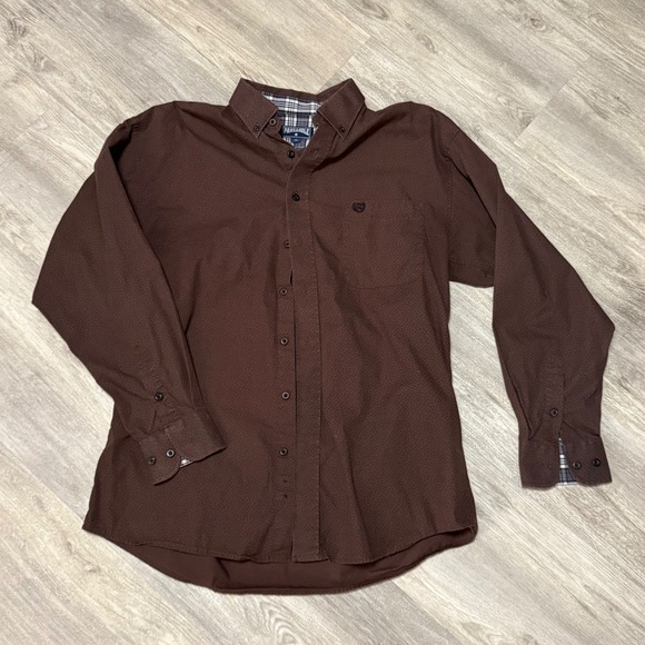 Panhandle Other - Panhandle Western Shirt Mens Medium Brown Button Down Plaid Trim Long Sleeve